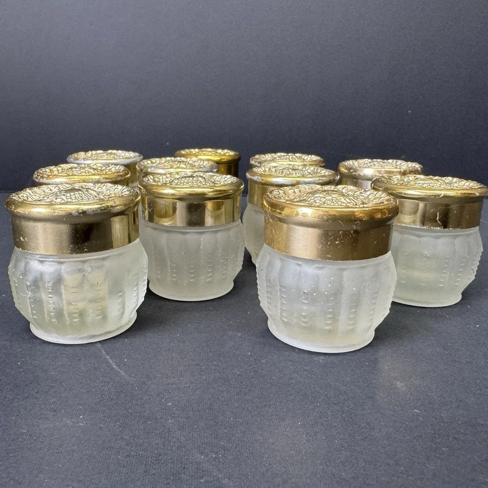 VTG 1970's Estee Lauder Re-Nutriv Sheer Shell Frosted Jar Gold Top Lot Empty SM